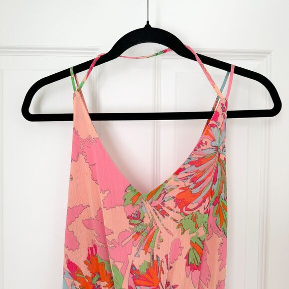 Women Gianni Bini Floral Print Maxi Ruffle Dress in Pink Hawaiian Size Medium - Picture 3 of 10